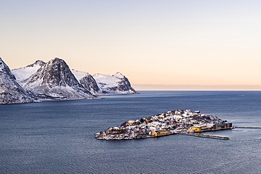 View of the fishing village Husoy, Husøy, Senja Island, Troms, Norway, Europe