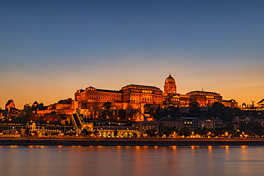 Danube and castle hill with Buda castle, Blue Hour, Budapest, Hungary, Europe