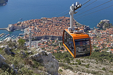 View of the old town, cable car, Dubrovnik, Croatia, Europe