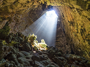 Light falling in the cave Grotte di Castellana, Castellana Grotte, Bari province, Apulia, Italy, Europe