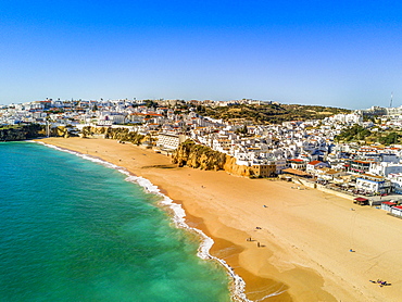 Aerial view of Fishermen Beach, Albufeira, Algarve, Portugal, Europe