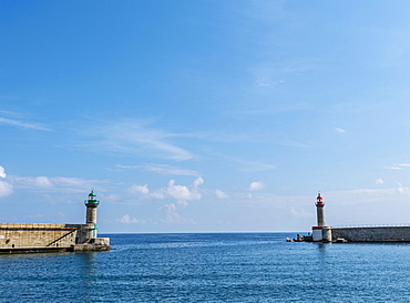 Lighthouses of the old port of Bastia, Corsica, France, Europe