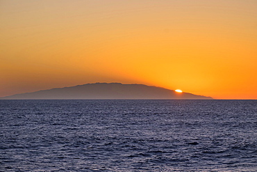 Sunset on island of El Hierro, seen from Valle Gran Rey, La Gomera, Canary Islands, Spain, Europe