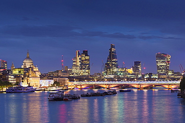 London skyline and the River Thames at night, London, England, United Kingdom, Europe