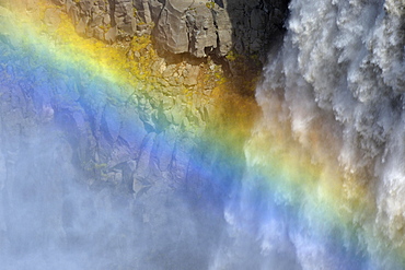 Dettifoss Waterfall, rainbow, detail, Iceland, Europe