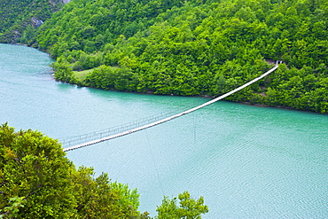 Suspension bridge across the Black Drin River, Albania, Europe