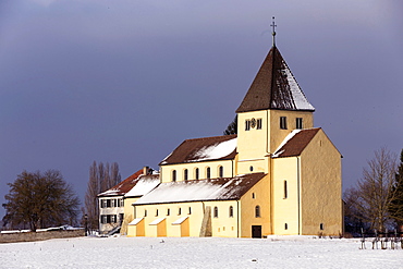 Church of St. George in winter, UNESCO World Heritage Site, Obernzell, Reichenau island, Baden-Württemberg, Germany, Europe