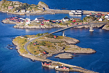 View from Reinebringen, Reinebriggen, 442m, view towards Hamnoy, Moskenes, Moskenesøy, Lofoten, Norway, Europe