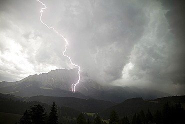 Severe weather, thunderstorm, lighting strike, Latemar, South Tyrol, Italy, Europe