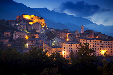 Historic centre, fortress, dusk, Corte, Haute-Corse, Corsica, France, Europe