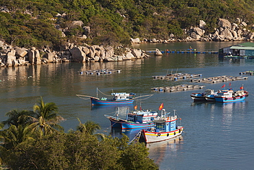 Colourful fishing boats in Vinh Hy bay, Ninh Thuan Province, South China Sea, Vietnam, Asia