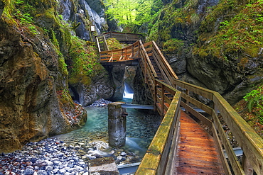 Boardwalk in the Seisenberg Gorge, Weissbach stream, near Lofer, Zell am See District, Salzburg State, Austria, Europe