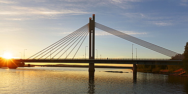 Jätkänkynttiläsilta, Lumberjack Candle Bridge, bridge over the Kemijoki, midnight sun, Rovaniemi, near the Arctic Circle, Lapland, Finland, Europe