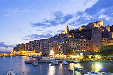 Harbor in the evening light, Porto Venere, Liguria, Italy, Europe