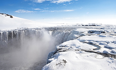 Hafragilsfoss Waterfall in winter, Northeastern Region, Iceland, Europe