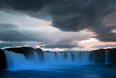 Waterfall in the evening light, Þingeyjarsveit, Northeastern Region, Iceland, Europe