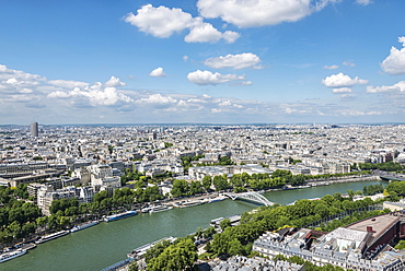 Cityscape, view from the Eiffel Tower over the Seine river, Paris, Ile-de-France, France, Europe