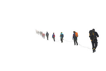 Roped party on glaciers Styggebreen, climb to Galdhøppigen, 2469 m, Oppland, Norway, Europe