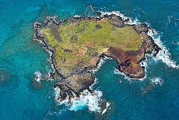 Aerial view, Kaohikaipu Island, Black Rock or Turtle Island, O'ahu, Hawaii, United States, North America