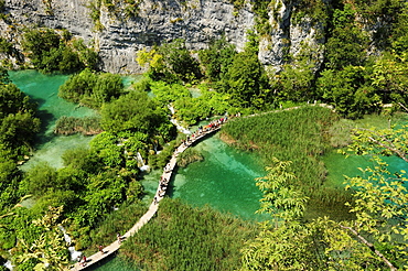 A boardwalk through Plitvice Lakes, Plitvice, Croatia, Europe