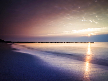 Sunset on the beach of Ahrenshoop, Fischland, Mecklenburg-Western Pomerania, Germany, Europe