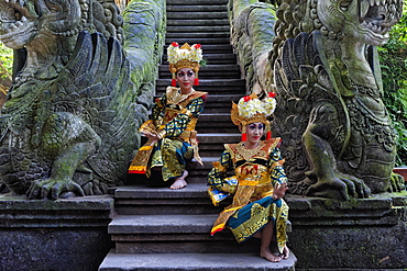 Two Balinese dancers, Monkey Forest, Ubud, Bali, Indonesia, Asia