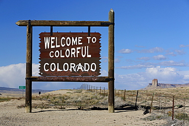 Welcome to Colorado, sign at Highway 491, Colorado, New Mexico, United States, North America