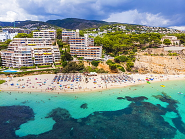 Aerial view, Puerto Portals luxury marina, Platja de s' Oratori and Illa d'en Sales beach, Portals Nous, Palma de Majorca region, Majorca, Balearic Islands, Spain, Europe