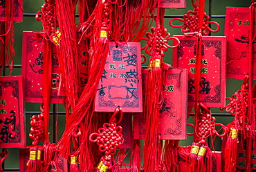 Red Chinese wishing cards, Beijing, China, Asia