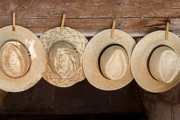 Straw hats for sale, farmer's market in Sineu, Majorca, Balearic Islands, Spain, Europe