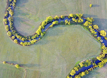 Meandering river Fulda, aerial view, near Mengshausen, Hesse, Germany, Europe