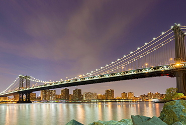 Manhattan Bridge with views of Manhattan, New York City, New York, United States, North America