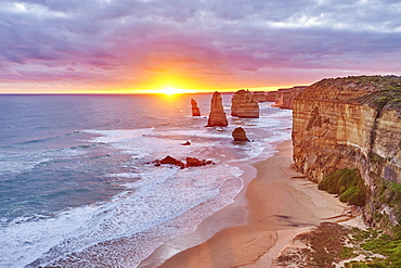 Coast with twelve apostels at Great Ocean Road at sunset, New South Wales, Australia, Oceania