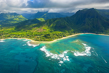 Aerial of the north shore of the island of Kauai, Hawaii, USA, North America