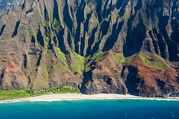 Aerial of the rugged Na Pali Coast, Kauai, Hawaii, USA, North America