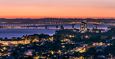 Harbour Bridge at dusk, Devonport, Auckland, North Island, New Zealand, Oceania