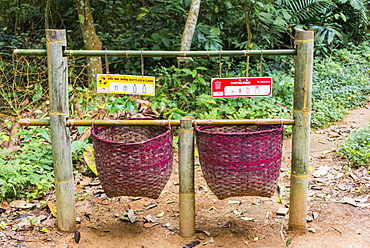 Baskets for rubbish, trashbin, waste separation, indeed Kuang Si waterfalls, Luang Prabang, Luang Prabang Province, Laos, Asia