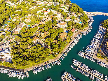 Aerial photo, view of Santa Ponca and the marina of Santa Ponca, behind the Serra de Tramuntana, Majorca, Balearic Islands, Spain, Europe