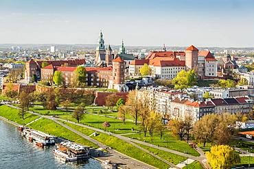 City view with Wawel Royal Castle, Krakow, Poland, Europe