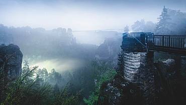 Bastion view at night, Elbe Sandstone Mountains, Saxon Switzerland, Germany, Europe