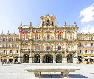 Plaza Mayor square with Town Hall, Salamanca, Castile and Leon, Spain, Europe