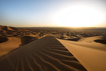 Sand dunes in the desert, wave patterns in the sand, dune landscape Erg Chebbi, Merzouga, Sahara, Morocco, Africa