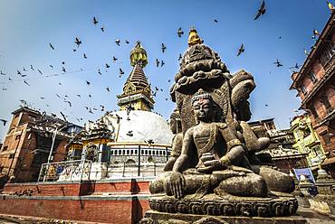 Kathesimbhu Stupa, Buddha Statue, Pigeons, Kathmandu, Nepal, Asia