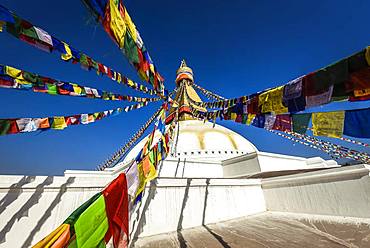 Prayer flags at Boudhanath Stupa, Boudha, Tibetan Buddhism, Kathmandu, Nepal, Asia