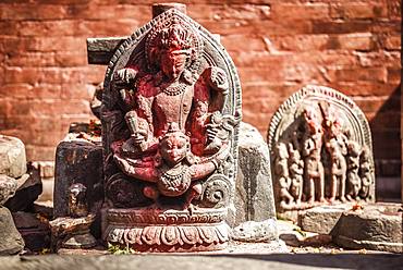 Hindu deity, ancient stone stele, Kathmandu, Himalayan region, Nepal, Asia