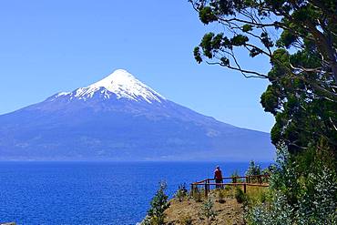 Volcano Osorno with snow cap at Lago Llanquihue, Region de los Lagos, Chile, South America