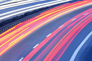 Light tracks on road, road traffic, Baden-Wuerttemberg, Germany, Europe