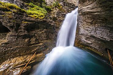 Waterfall, Lower Falls, Mountain River in a Gorge, Johnston Creek in Johnston Canyon, Bow Valley, Banff National Park, Rocky Mountains, Alberta, Canada, North America