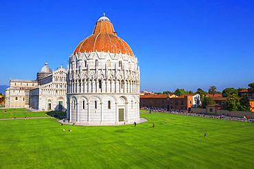 Baptistery and Cathedral view, Campo dei Miracoli, Pisa, Tuscany, Italy, Europe