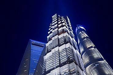 View of the Shanghai Tower, World Financial Center and the Jin Mao Building in the Pudong district, Shanghai, China, Asia